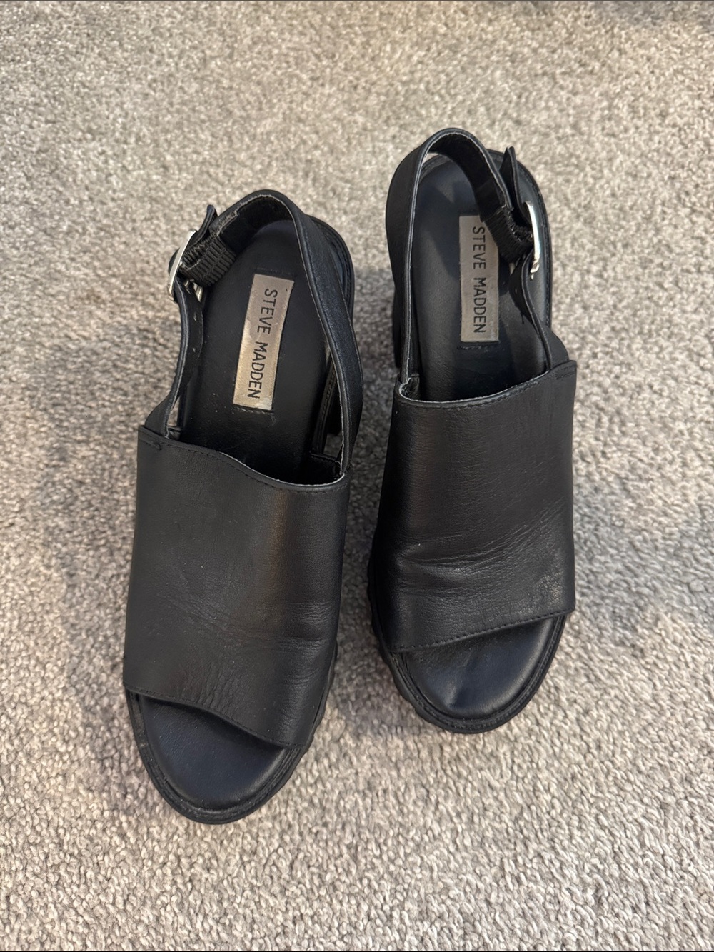 Steve Madden Black Leather Open-Toe Slingback Mules